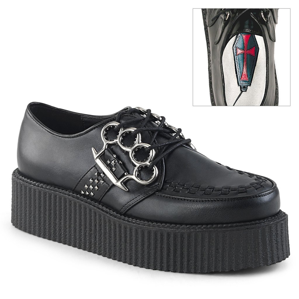 Creepers Demonia V Creeper 516 Vegan Cuir Homme - Noir 83107-ZTLQ